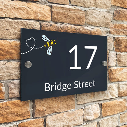 Placas Personalizadas Número de Porta Moderno Antracite Design Abelha Voadora