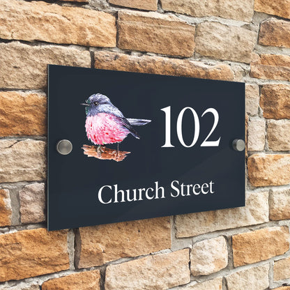 Placas Personalizadas Número de Porta Antracite Moderno Design Pássaro Robin Red Breast