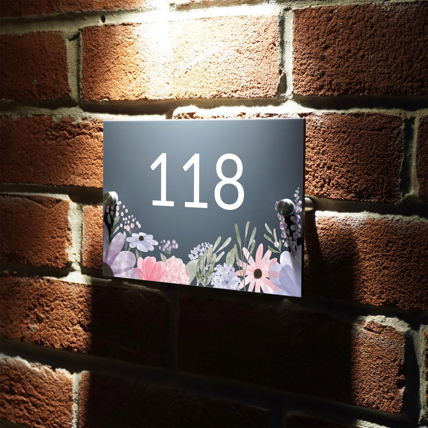 Sinais Personalizados Número de Casa Moderno Antracite Flores Pastel Em Baixo