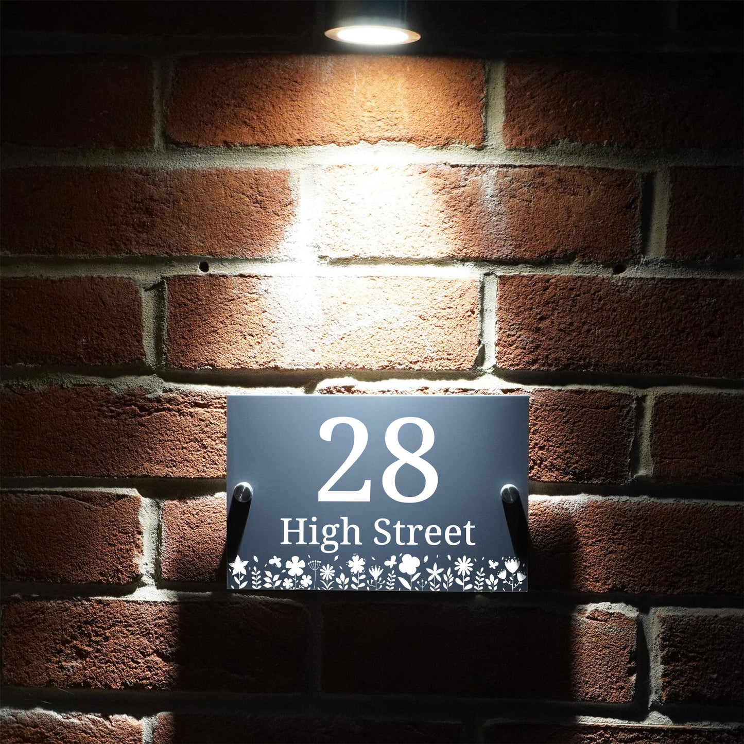 Placas Personalizadas Número de Casa Moderno Antracite Suportes Aço Inox Borda Floral Inferior