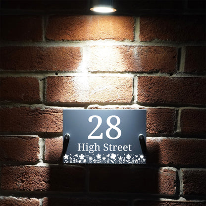 Placas Personalizadas Número de Casa Moderno Antracite Suportes Aço Inox Borda Floral Inferior