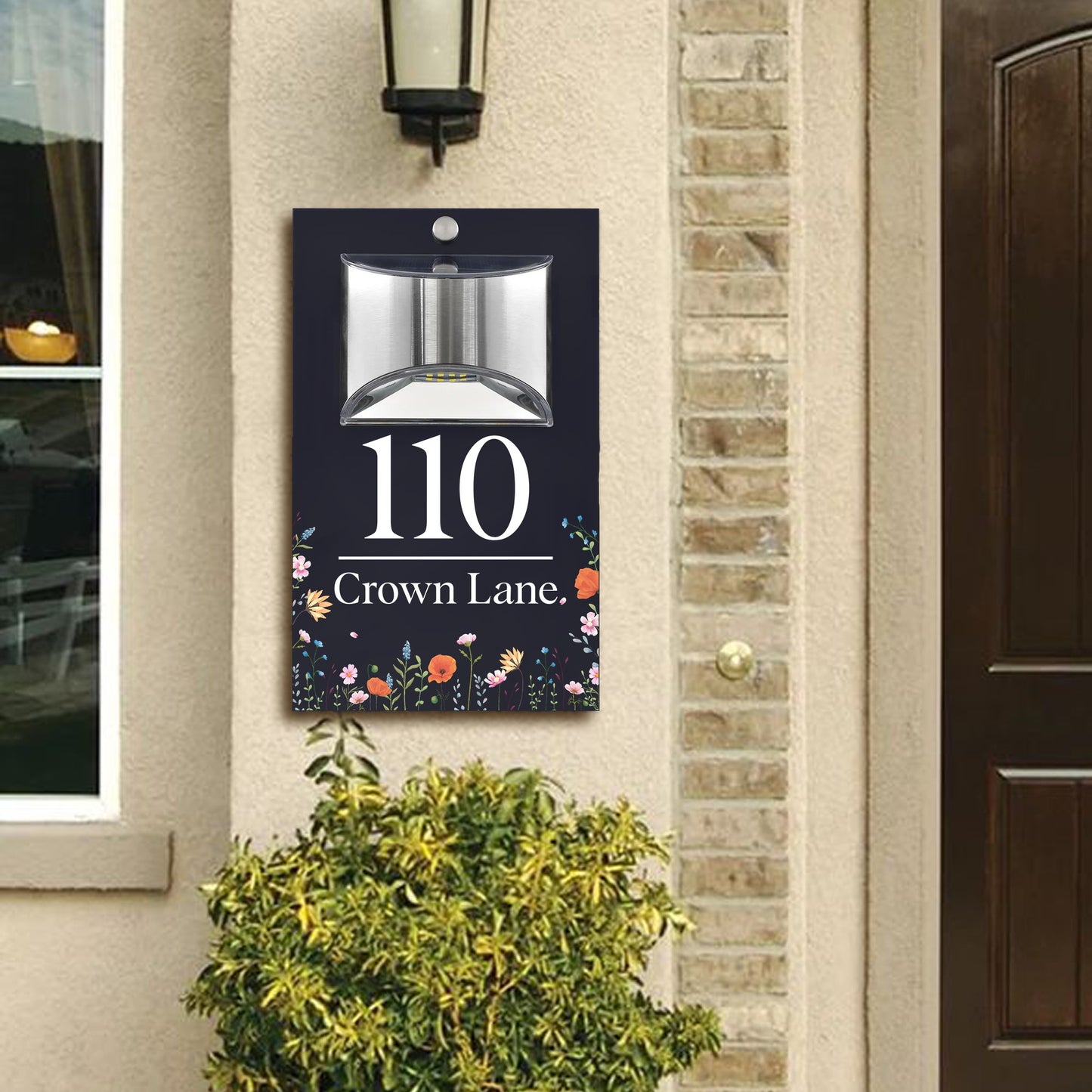 Sinais Personalizados Iluminados a Energia Solar Número de Casa Moderno Antracite Campo de Flores Selvagens