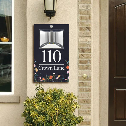 Sinais Personalizados Iluminados a Energia Solar Número de Casa Moderno Antracite Campo de Flores Selvagens