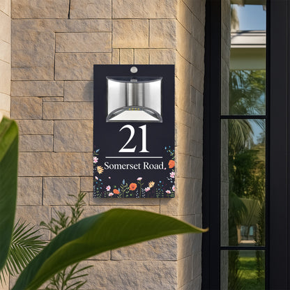 Sinais Personalizados Iluminados a Energia Solar Número de Casa Moderno Antracite Campo de Flores Selvagens