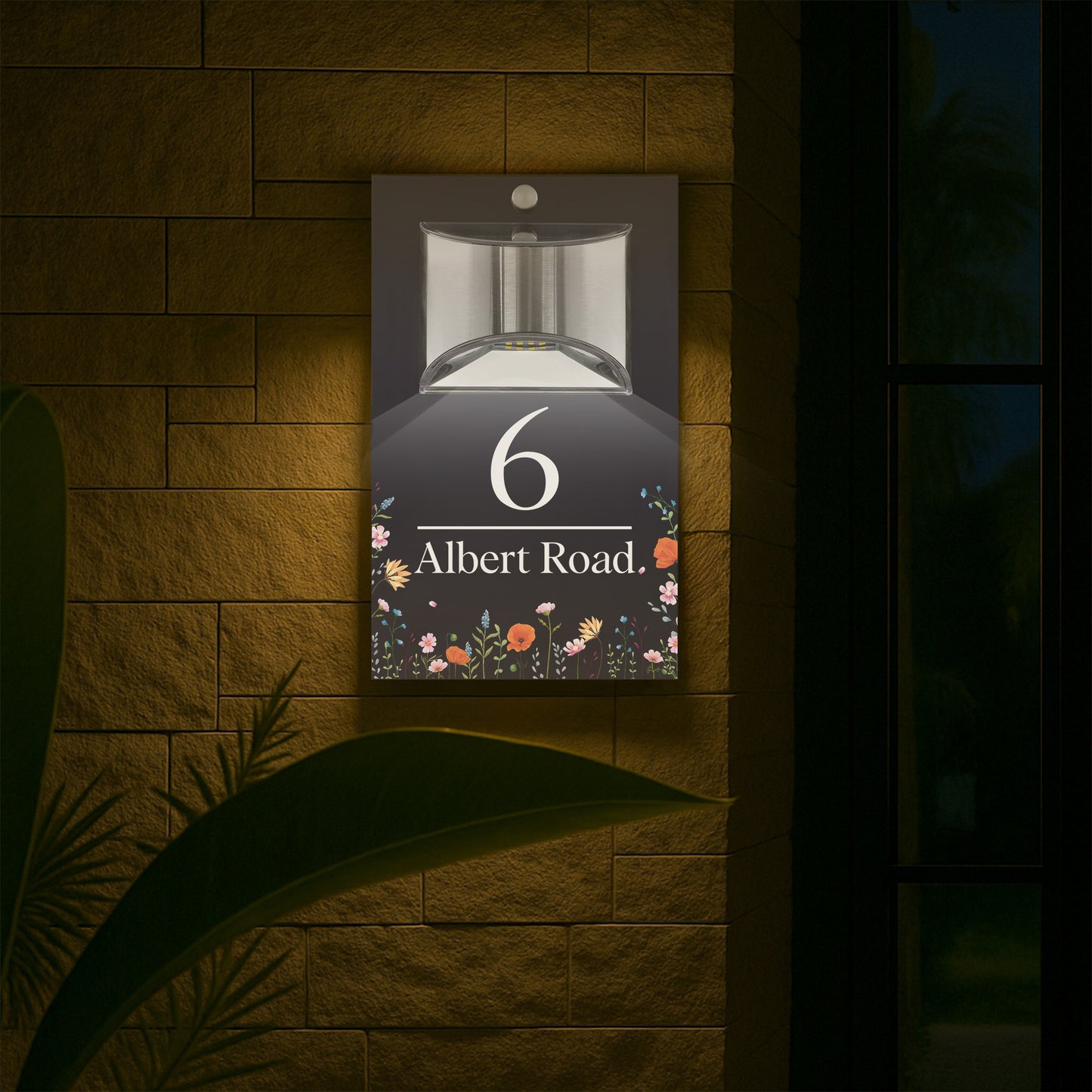 Sinais Personalizados Iluminados a Energia Solar Número de Casa Moderno Antracite Campo de Flores Selvagens