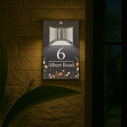 Sinais Personalizados Iluminados a Energia Solar Número de Casa Moderno Antracite Campo de Flores Selvagens