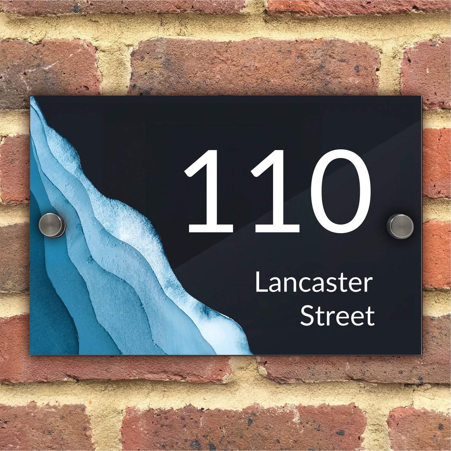 Placas Personalizadas Número Porta Casa Antracite Moderno Ondas Azuis Design Mar