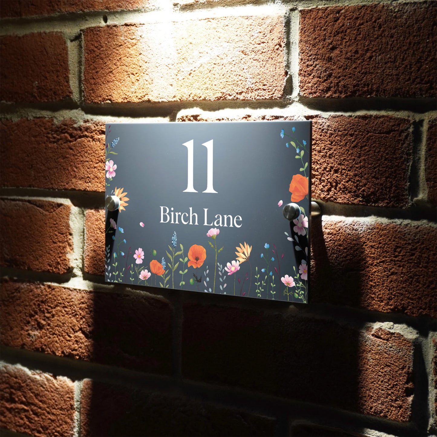 Placas Personalizadas Número de Porta Cinza Antracite Moderno Design Pradaria de Flores Silvestres